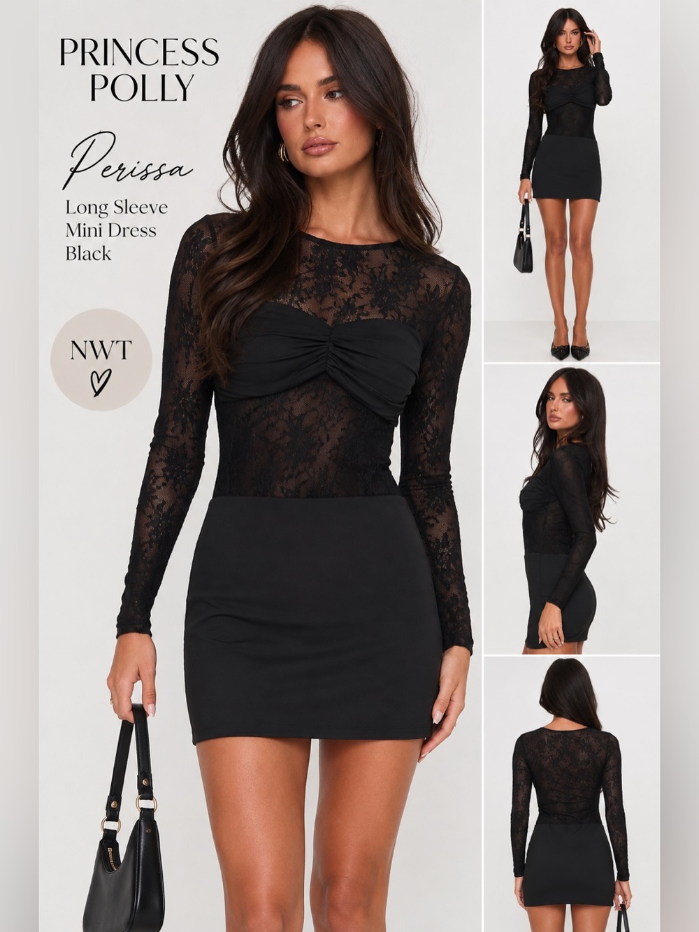 Princess Polly Perissa Long Sleeve Black Lace Mini Dress 4